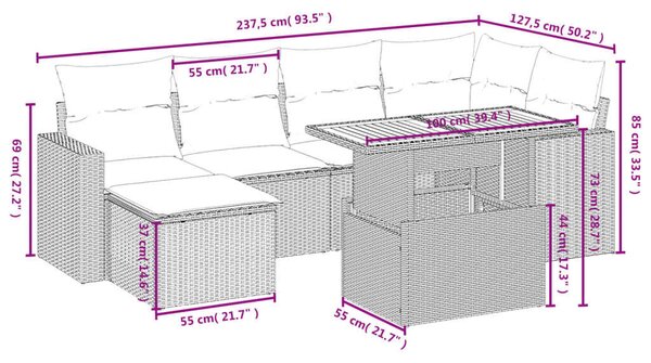 VidaXL Polyrattan Kerti Ülőgarnitúra - 7 részes - Bézs
