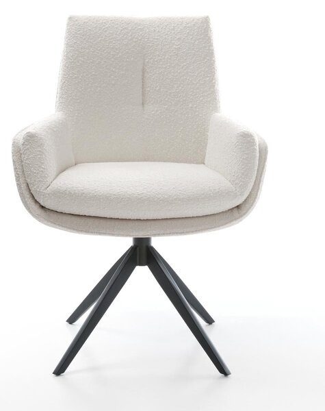 DELIFE Étkezőszék Clea-Flex bouclé krémfehér kereszt láb széles fekete 360° forgatható billenő funkció