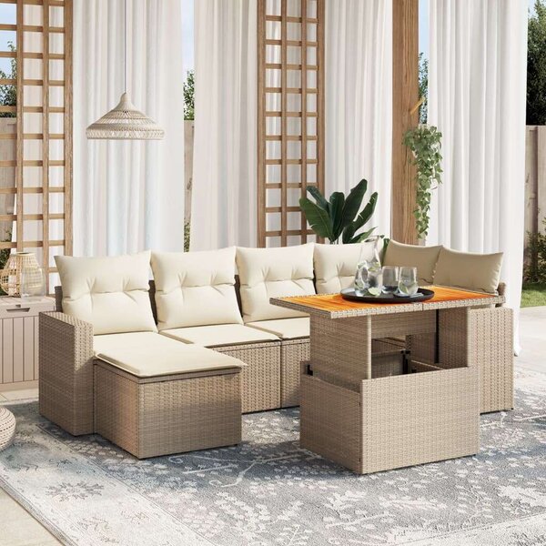 VidaXL Polyrattan Kerti Ülőgarnitúra - 7 részes - Bézs
