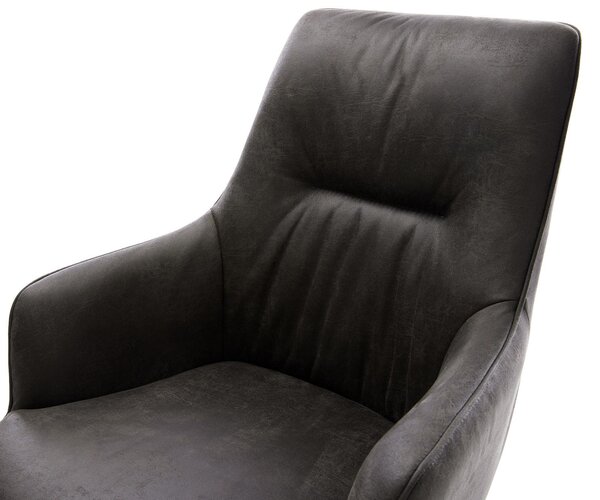 DELIFE Étkezőszék Zelia-Flex karfás mikroszálas antracit vintage kereszt láb széles fekete 360° forgatható billenő zsákrugós
