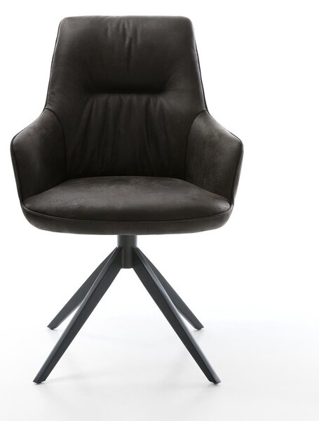 DELIFE Étkezőszék Zelia-Flex karfás mikroszálas antracit vintage kereszt láb széles fekete 360° forgatható billenő zsákrugós
