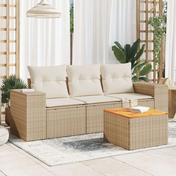 VidaXL Kerti Ülőgarnitúra - Polyrattan - Bézs - 4 részes