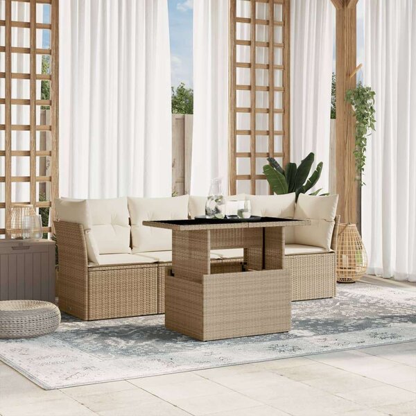 Polyrattan Kerti Ülőgarnitúra - 5 részes - Bézs