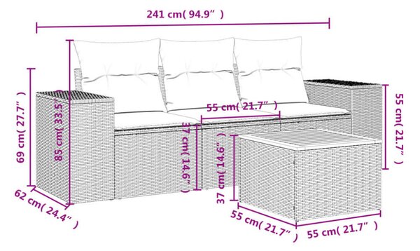 VidaXL Kerti Ülőgarnitúra - Polyrattan - Bézs - 4 részes