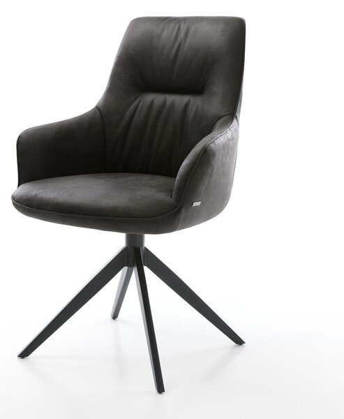 DELIFE Étkezőszék Zelia-Flex karfás mikroszálas antracit vintage kereszt láb széles fekete 360° forgatható billenő zsákrugós
