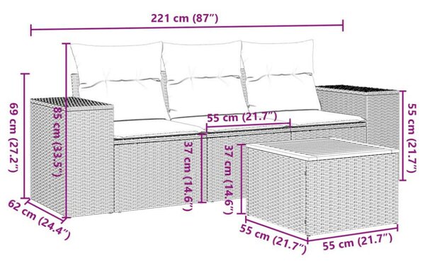 VidaXL Kerti Ülőgarnitúra - Polyrattan - Bézs - 4 részes