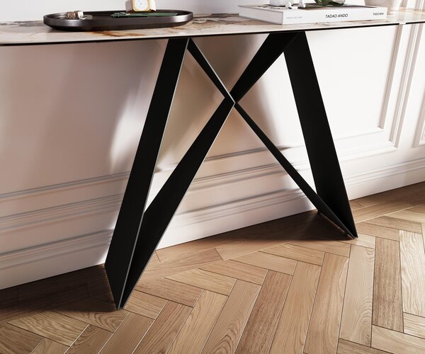 DELIFE Konzolasztal Edge hajóformájú 140x40 cm kerámia patagónia polírozott Velio fém fekete
