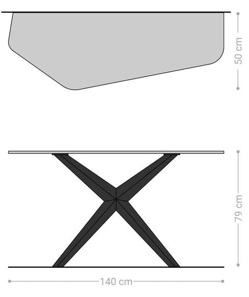 DELIFE Konzolasztal Edge poligonális 140x50 cm kerámia patagónia polírozott Zentharo fém fekete