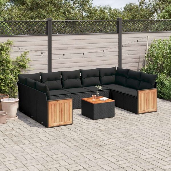 VidaXL Polyrattan Kerti Ülőgarnitúra - 10 részes - Fekete