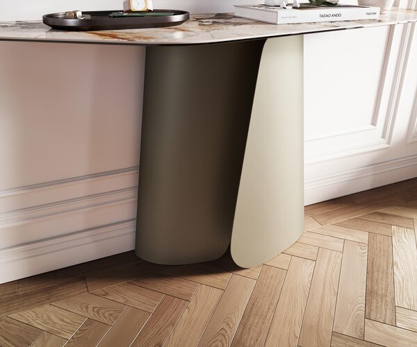 DELIFE Konzolasztal Edge poligonális 140x50 cm kerámia patagónia polírozott Livos fém titán effekt finish