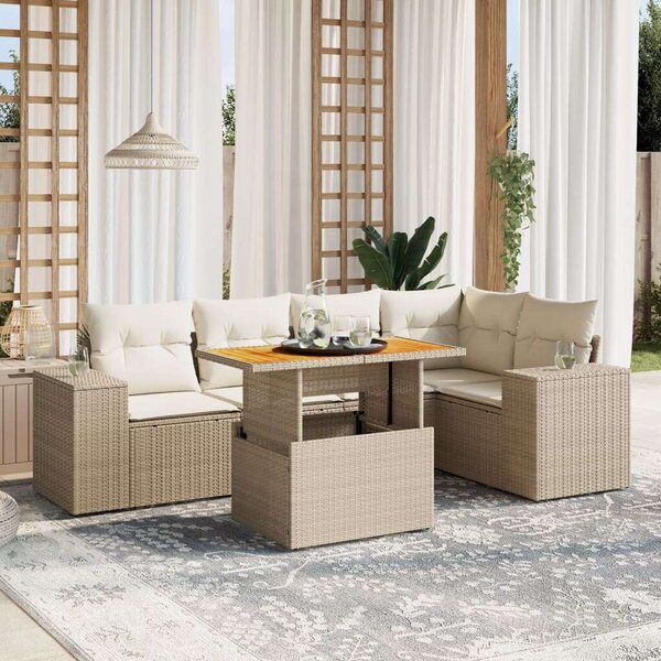 VidaXL Polyrattan Kerti Ülőgarnitúra - 6 részes - Bézs