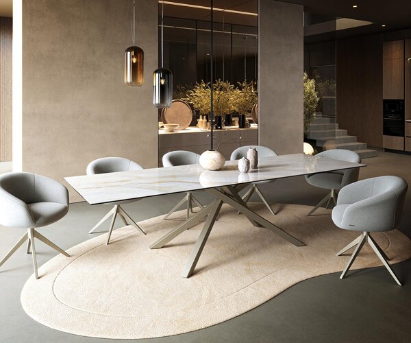 DELIFE Étkezőasztal Edge 300x100 cm kerámia onyx gyöngyház kereszt láb téglalap alakú titán színű hatású felület