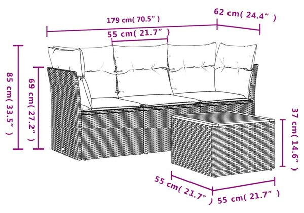 VidaXL Polyrattan Kerti Ülőgarnitúra - 4 részes, Bézs
