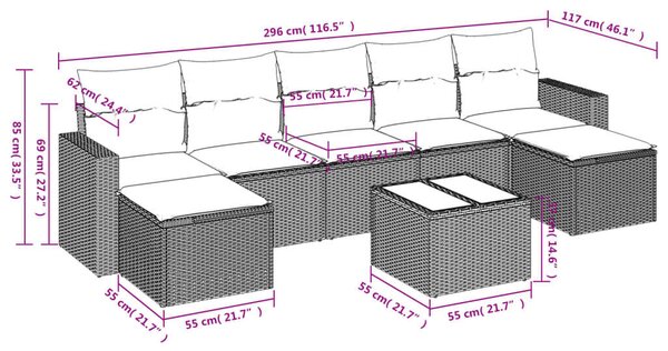 VidaXL 8 részes bézs polyrattan kerti ülőgarnitúra párnával