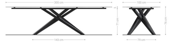DELIFE Étkezőasztal Edge 300x100 cm kerámia onyx gyöngyház kereszt láb téglalap alakú titán színű hatású felület