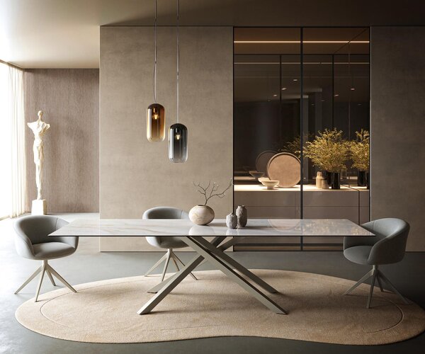 DELIFE Étkezőasztal Edge 300x100 cm kerámia onyx gyöngyház kereszt láb téglalap alakú titán színű hatású felület