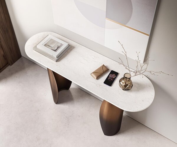 DELIFE Konzolasztal Solena 135x40 cm márvány fehér fém arany Fusion Finish