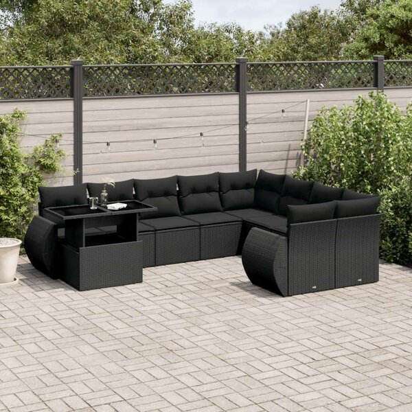 VidaXL Polyrattan Kerti Ülőgarnitúra - 10 részes - Fekete