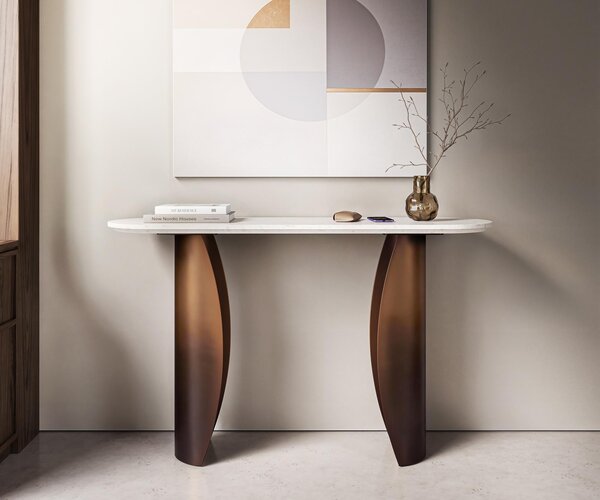 DELIFE Konzolasztal Solena 135x40 cm márvány fehér fém arany Fusion Finish