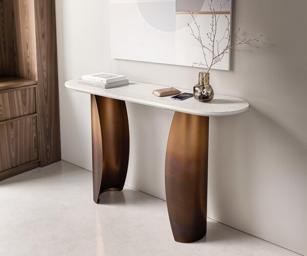 DELIFE Konzolasztal Solena 135x40 cm márvány fehér fém arany Fusion Finish