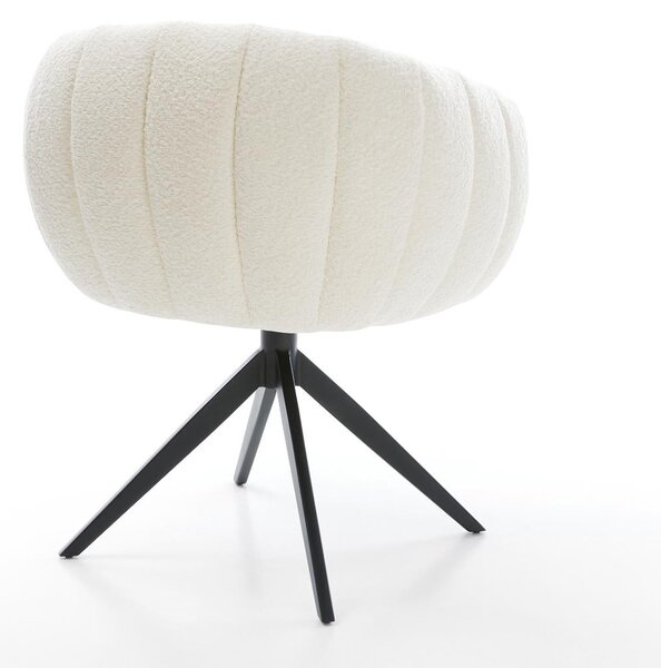 DELIFE Étkezőszék Jada-Flex bouclé fehér kereszt láb széles fekete 360° forgatható billenő zsákrugós matrac