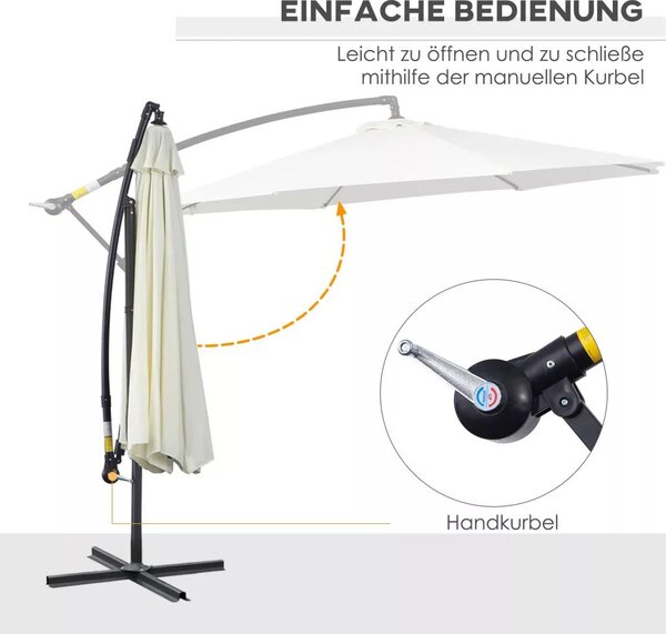 Napernyő tekerőkarral, időjárásálló, 3 m x 3 m x 2,5 m, acél, poliészter