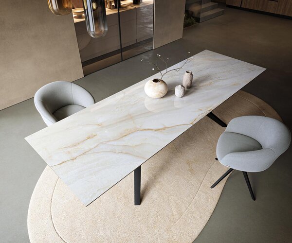 DELIFE Étkezőasztal Edge 300x100 cm kerámia onyx pearl Zenthara szögletes fém fekete