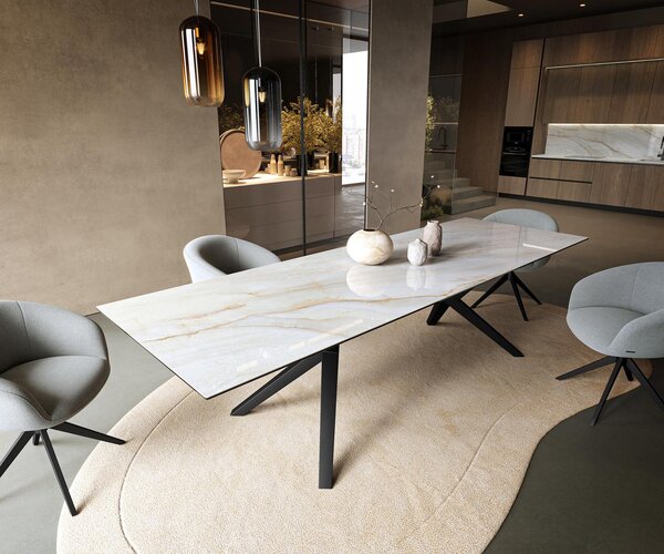 DELIFE Étkezőasztal Edge 300x100 cm kerámia onyx pearl Zenthara szögletes fém fekete