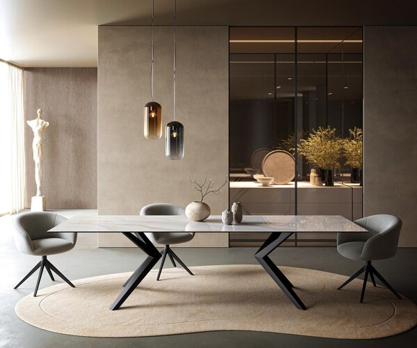 DELIFE Étkezőasztal Edge 300x100 cm kerámia onyx pearl Zenthara szögletes fém fekete