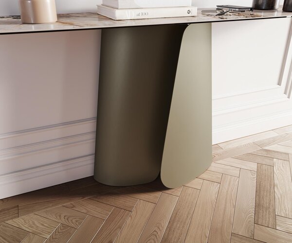 DELIFE Konzolasztal Edge hajóformájú 180x40 cm kerámia patagónia polírozott Livos fém titán színű effekt finish