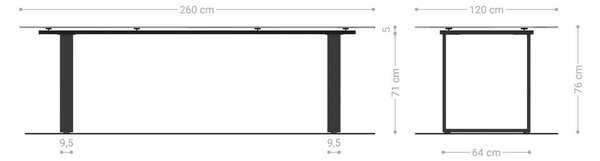 DELIFE Étkezőasztal Edge hajóformájú 260x120 cm kerámia Minas Melange fehér-bézs rozsdamentes acél keskeny