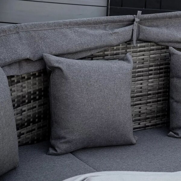 Outsunny Rattan napsziget, 4 részes nyugágy napellenzővel, ülőgarnitúra, 4 párna, fém, szürke