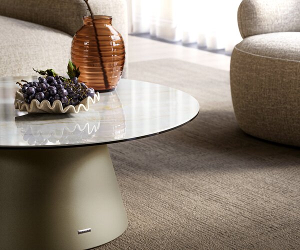 DELIFE Dohányzóasztal Edge kerek 90x90 cm kerámia onyx pearl Borna titán effektfinish