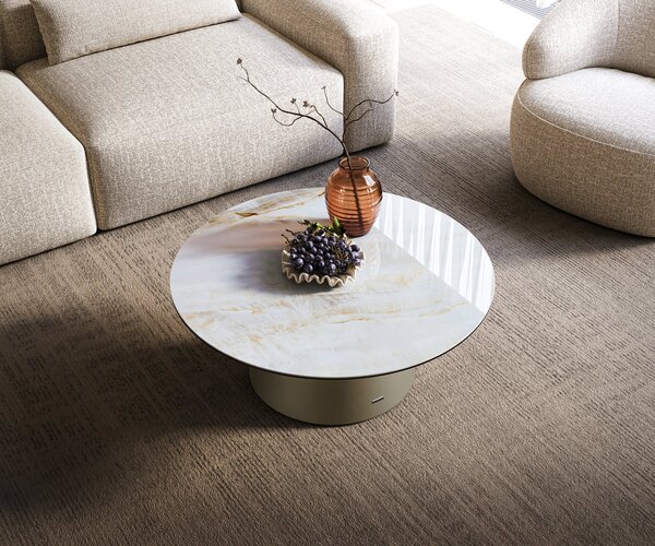 DELIFE Dohányzóasztal Edge kerek 90x90 cm kerámia onyx pearl Borna titán effektfinish