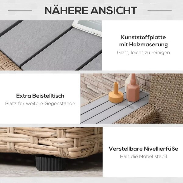 Outsunny kültéri bútor szett 4 darabos luxus polyrattan, polcokkal, lerakóasztallal és ülőpárnákkal, barna