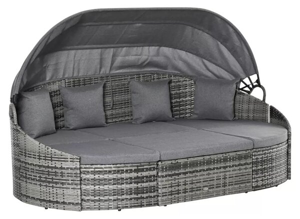 Outsunny Rattan napsziget, 4 részes nyugágy napellenzővel, ülőgarnitúra, 4 párna, fém, szürke