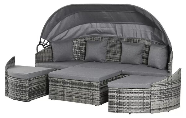 Outsunny Rattan napsziget, 4 részes nyugágy napellenzővel, ülőgarnitúra, 4 párna, fém, szürke