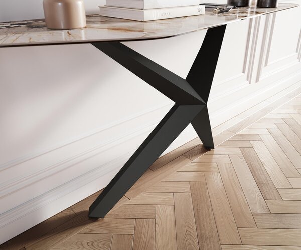 DELIFE Konzolasztal Edge poligonális 180x50 cm kerámia patagónia polírozott Zentharo fém fekete