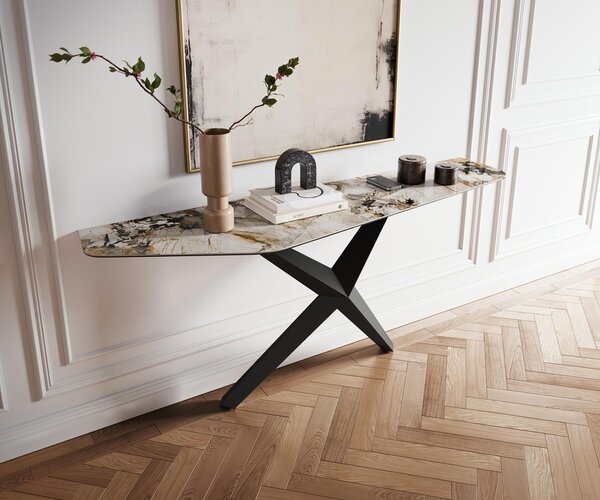 DELIFE Konzolasztal Edge poligonális 180x50 cm kerámia patagónia polírozott Zentharo fém fekete