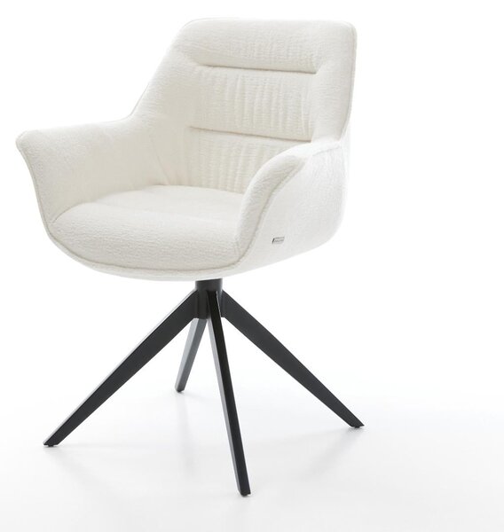 DELIFE Étkezőszék Kaira-Flex bouclé puha bézs kereszt láb széles fekete 360° forgatható billenő