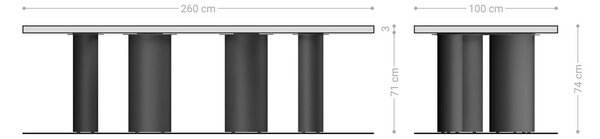 DELIFE Étkezőasztal Edge 260x100x2,5-3 tölgy természetes Pilier fém fehér Live-Edge