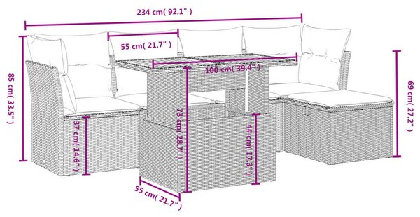 VidaXL Polyrattan Kerti Ülőgarnitúra - 6 részes - Bézs