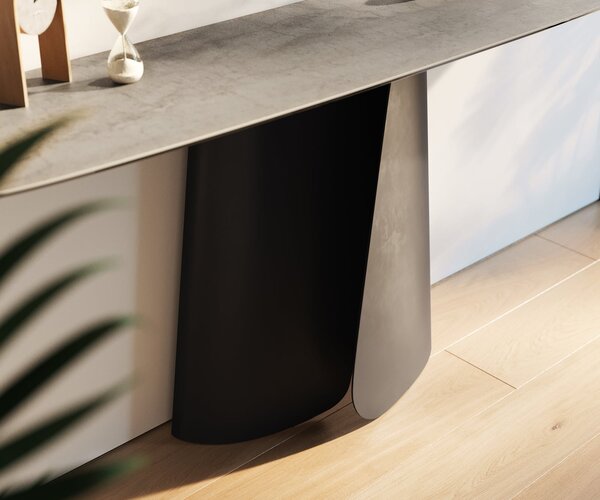 DELIFE Konzolasztal Edge hajóformájú 180x40 cm kerámia beton szürke Livos fém fekete
