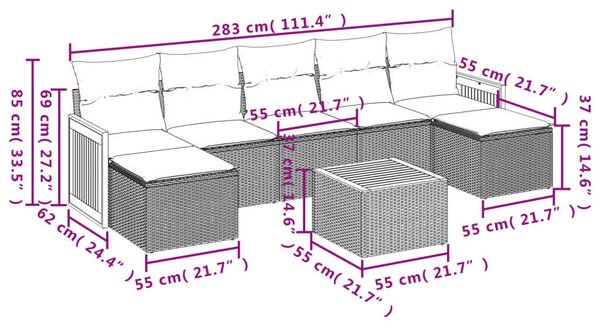 VidaXL Polyrattan Kerti Ülőgarnitúra - 8 részes - Bézs