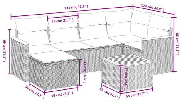 VidaXL Polyrattan Kerti Ülőgarnitúra - 7 részes - Bézs