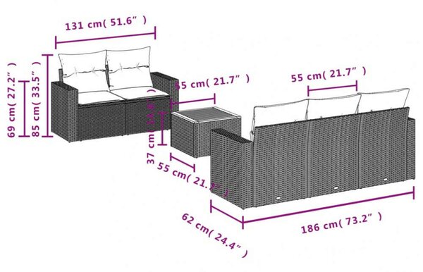 VidaXL 6 részes bézs polyrattan kerti ülőgarnitúra párnával
