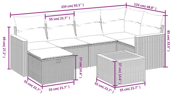 VidaXL Polyrattan Kerti Ülőgarnitúra - 7 részes - Bézs