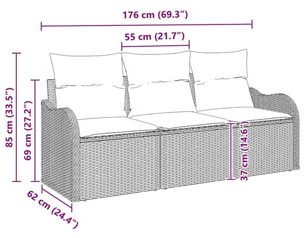 VidaXL Kerti Kanapé Szett párnával 3 pcs Bézs polirattan