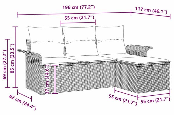Kerti Kanapé Szett 4 pcs bézs és krémszínű 196 x 117 x 85 cm