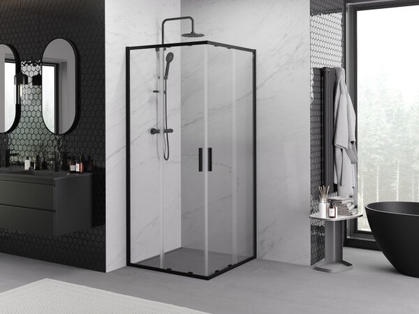 Mexen Exo-S Duo 80 x 80 cm-es négyzet alakú tolóajtós zuhanykabin, átlátszó, fekete - 8111-080-080-70-00